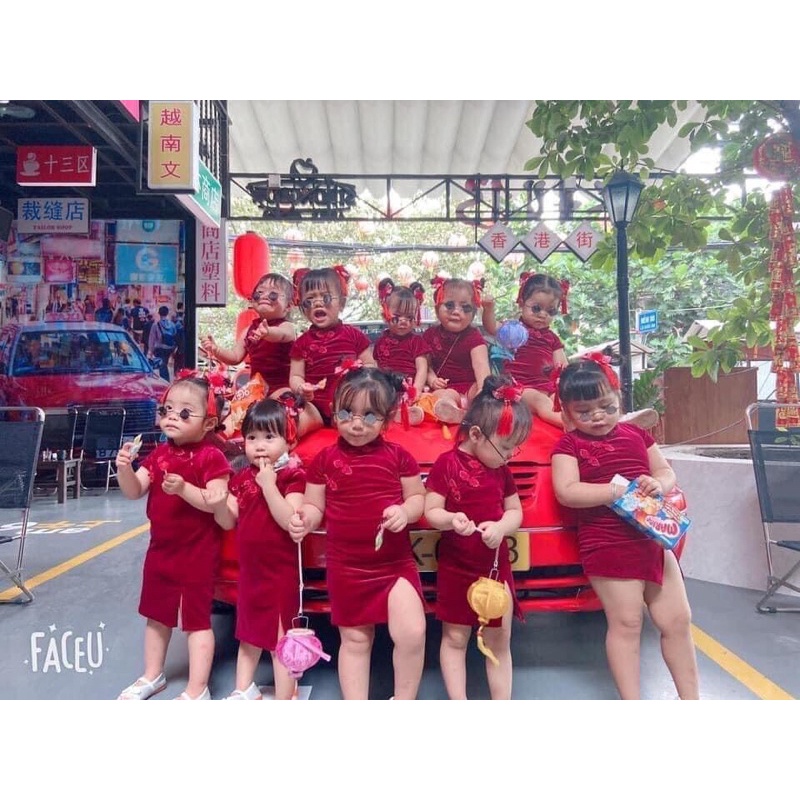 Sườn Xám Nhung Tuyết Cho Bé Gái