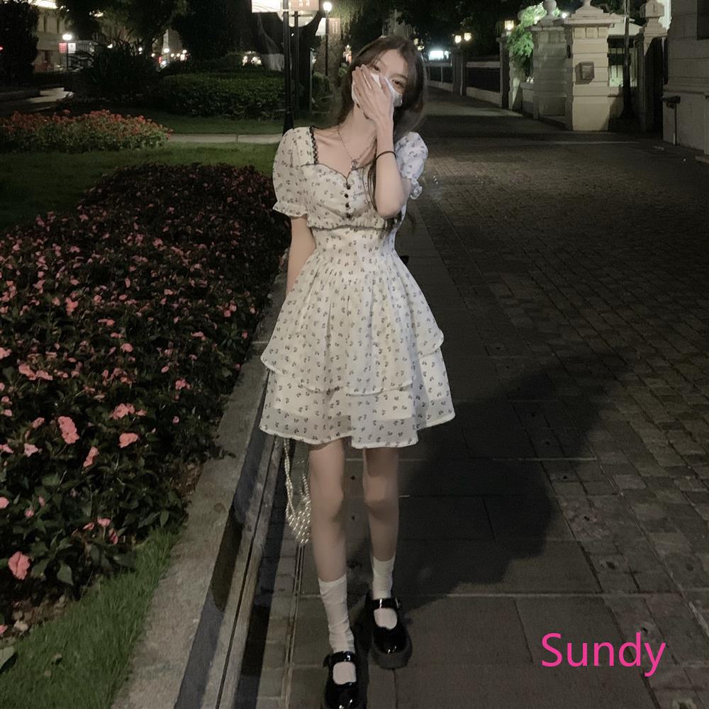 Đầm Hoa Hở Lưng Phối Nơ Thời Trang Mùa Hè Phong Cách Vintage