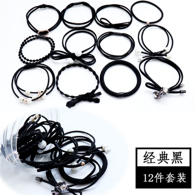 Set 12 Dây Cột Tóc Co Giãn Phong Cách Hàn Quốc Đơn Giản Cho Nữ Giá Đỡ