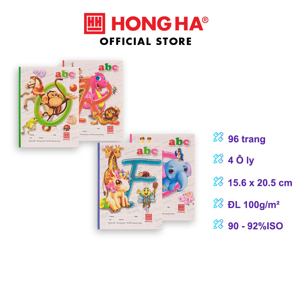 Vở 4 ô ly 96 trang Hồng Hà Class ABC 0401 dành cho học sinh miền Trung - Nam (10 quyển)