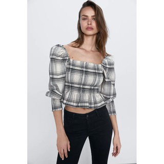 Áo kẻ caro co giãn Zara 3666/055