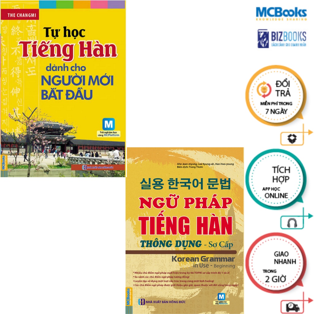 Sách - Combo Ngữ Pháp Tiếng Hàn Thông Dụng Sơ Cấp + Tự Học Tiếng Hàn Dành Cho Người Mới Bắt Đầu  Mcbooks