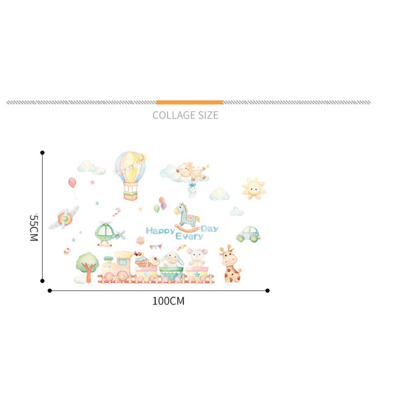 Decal trang trí tường - Đoàn tàu bánh kẹo và những người bạn