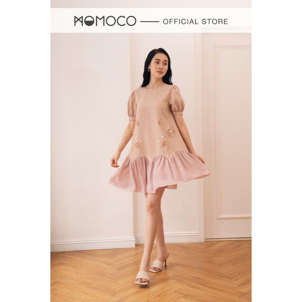 Đầm Thiết Kế Nữ Cổ Tròn MOMOCO Tay Pha Vải Trong Chất Tuýt Si Mềm Nhẹ M2789