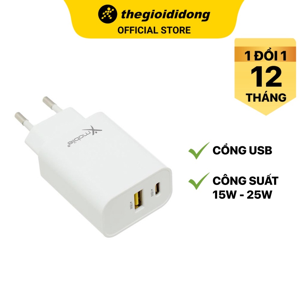 Adapter sạc 2 cổng Type C PD Xmobile QP-1EU Trắng