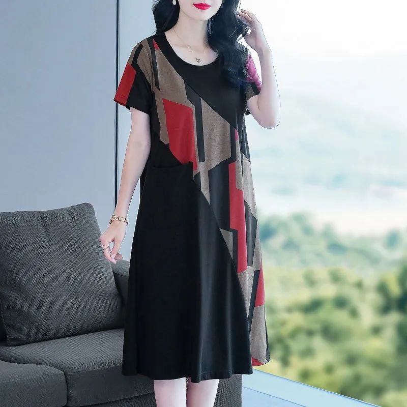 Đầm Dáng Rộng Che Bụng Phối Màu Tương Phản Kiểu Phương Tây Thời Trang 2022 Cho Nữ