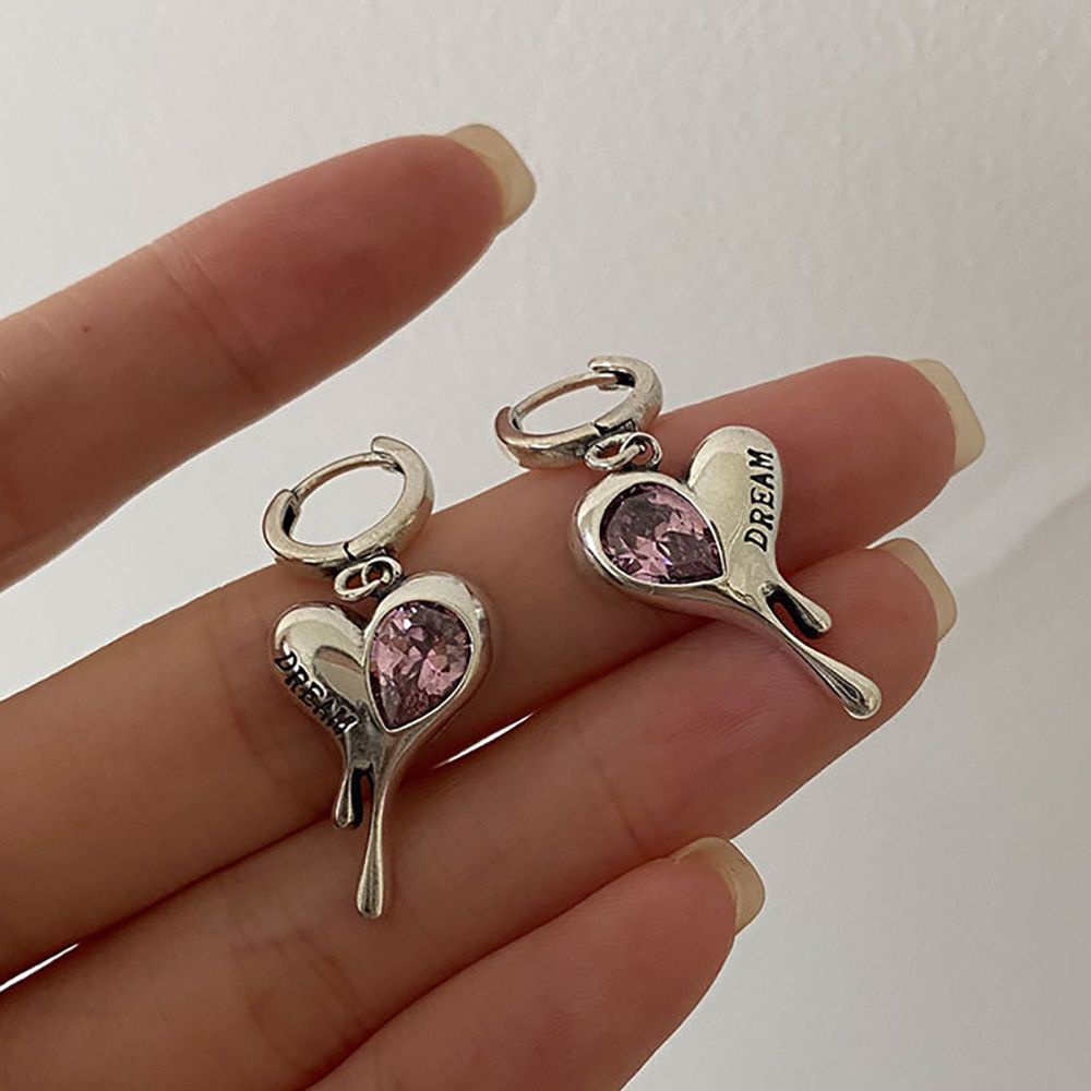 Bông tai hình trái tim đính đá zircon phong cách Hàn Quốc tinh tế thời trang cho nữ