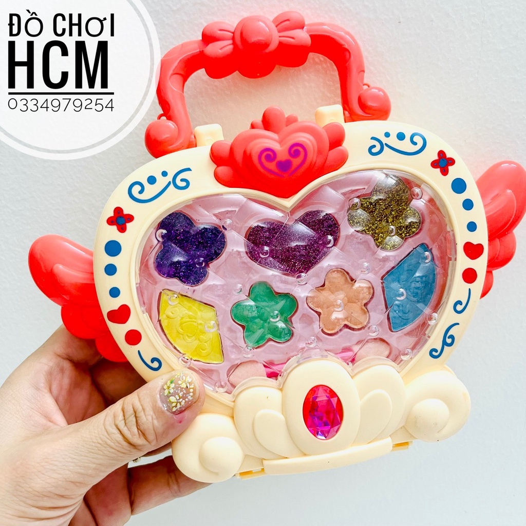 Đồ chơi trẻ em vali trang điểm có dây đeo, phấn thật dành cho bé gái thích make up cô dâu, búp bê công chúa