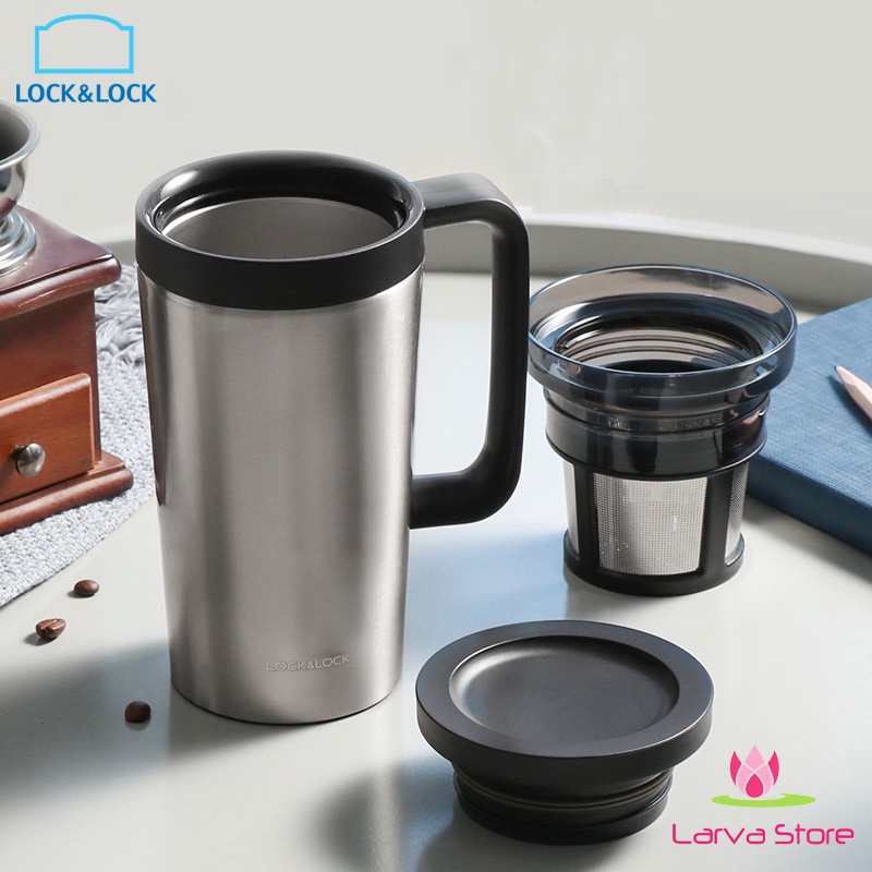 Ly Giữ Nhiệt Có Lọc inox Pha Cà Phê, Trà Lock&amp;Lock Coffee Filter Mug LHC4197 580ml Màu Bạc