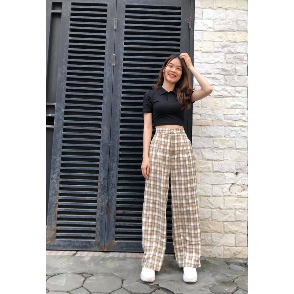 Quần ống rộng kẻ ulzzang | BigBuy360 - bigbuy360.vn