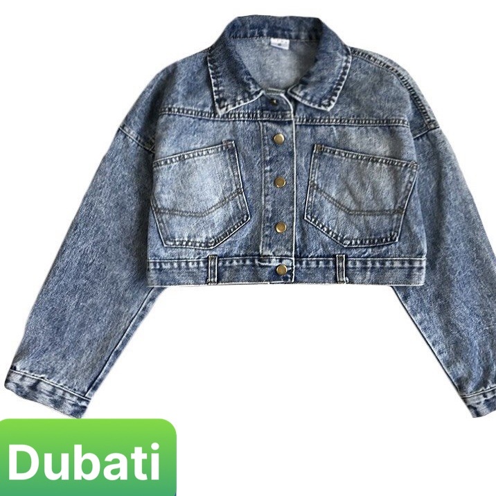 ÁO KHOÁC JEAN NỮ XẺ LƯNG KHUY SAU PHỐI TÚI KIỂU DÁNG CROPTOP - DUBATI FASHION