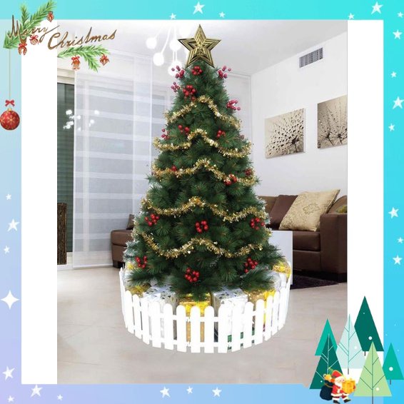 Cây thông noel 1m5, cây thông noel cước đầu vàng gắn trái đỏ 1m5 - cây tự động xòe cành trang trí giáng sinh