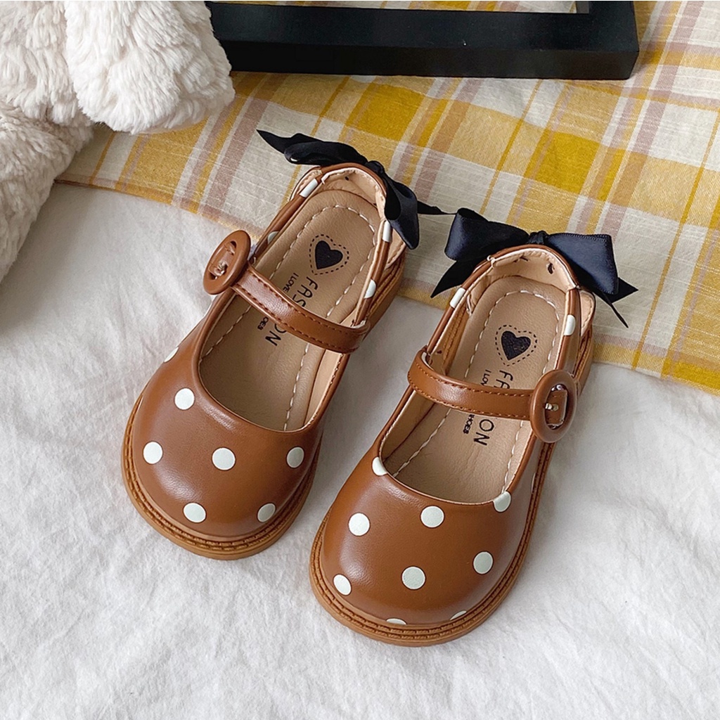Giày búp bê bé gái-Giày sandal quai dán đế cao su chống trượt phối nơ sạu chấm bi cho bé từ 1-5 tuổi M11