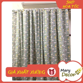 Rèm cửa sổ vải bố linen Trang trí nhà cửa cực đẹp, giá tốt - họa tiết Gấu xanh nhạt R-H01
