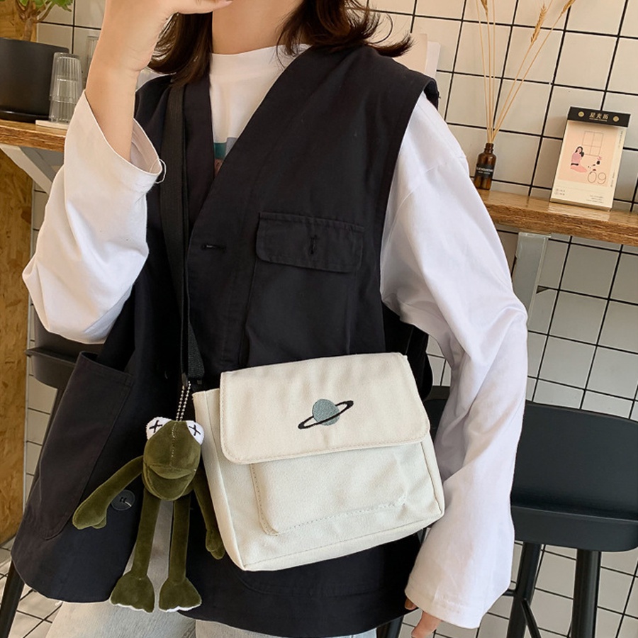 Túi Đeo Chéo Mini Vải Canvas Thêu Hình Hành Tinh Kiểu Dáng Năng Động Cá Tính Phong Cách Hàn Quốc