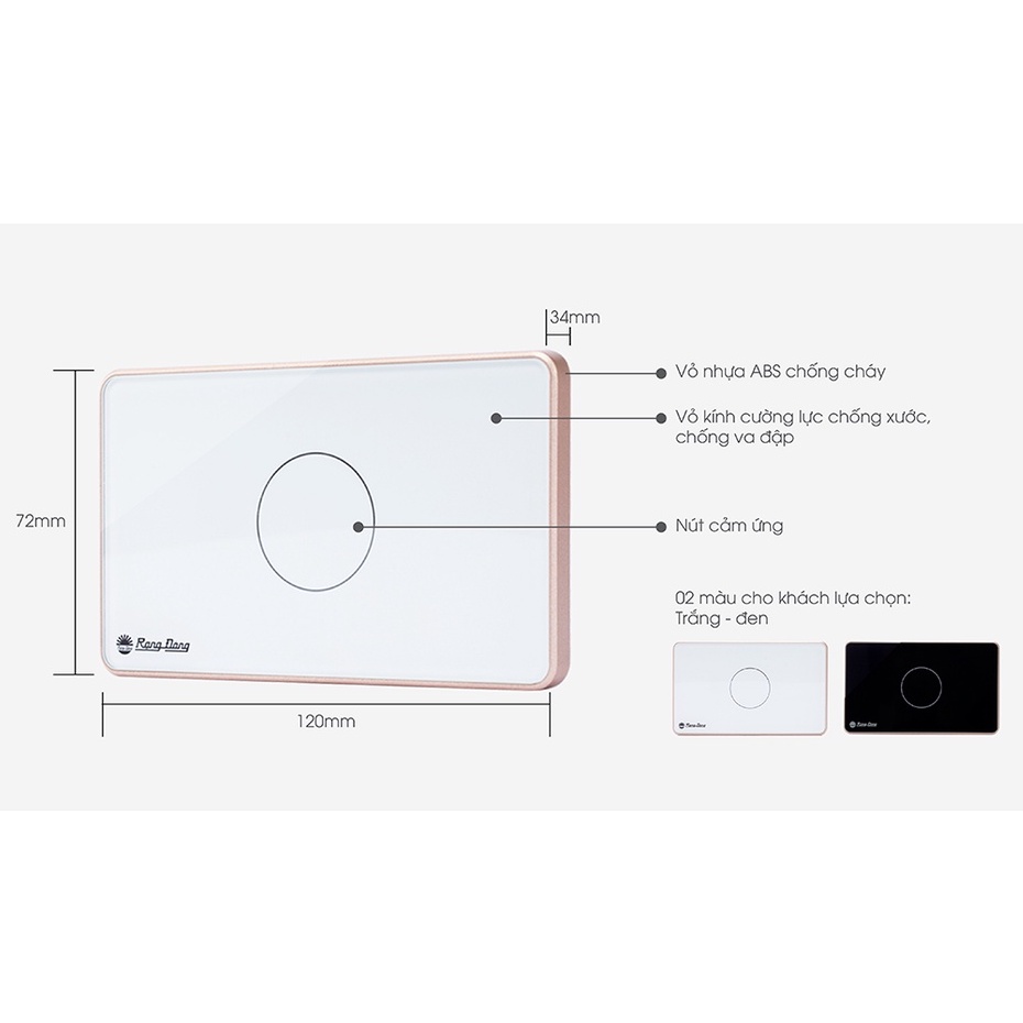 Công tắc cảm ứng thông minh Bluetooth Rạng Đông hình chữ nhật 1-2-3-4 Nút - Model: RD-CT.BLE