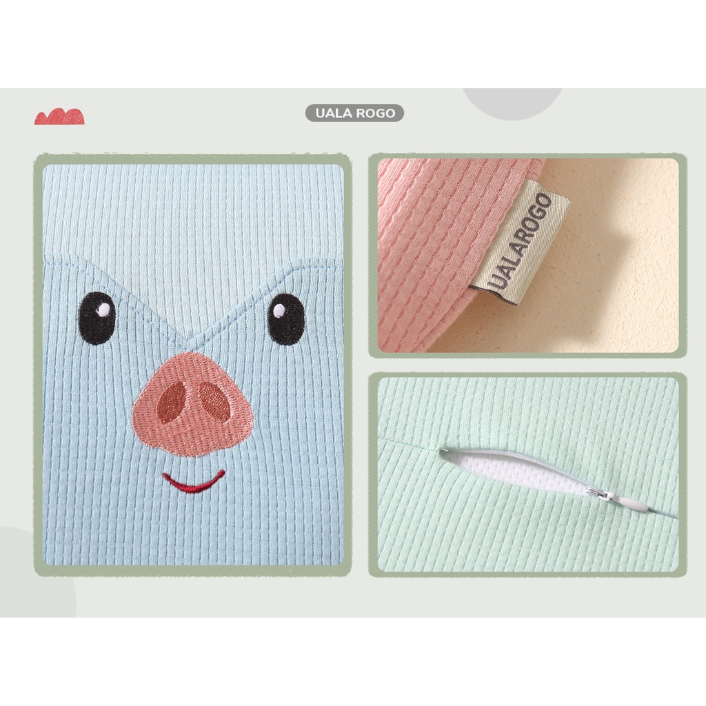 Ualarogo Gối Chống Bẹp Đầu Piggy | TẶNG Kèm Vỏ Gối Piggy | Gối Nâng Đỡ Xương Cổ Cân Bằng Giúp Bé Ngủ Ngon [37x23x3cm]