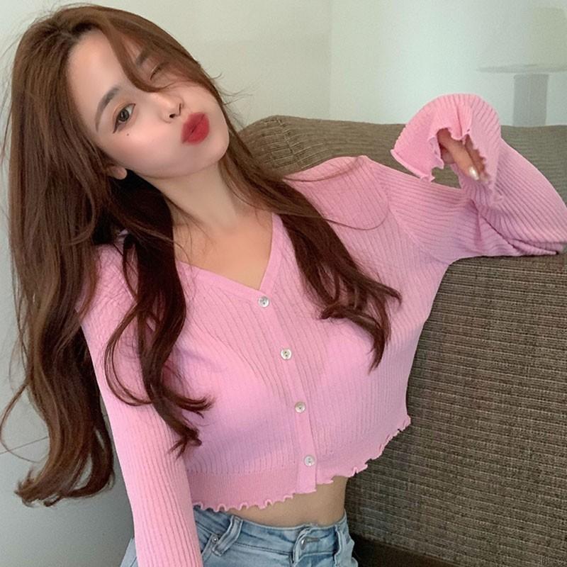 Áo Khoác Cardigan Tay Dài Cổ Chữ V Màu Trơn Phong Cách Hàn Quốc | BigBuy360 - bigbuy360.vn