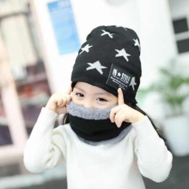 ❤️ Mũ Len Kèm Khăn Hình Sao Lót Lông Siêu Ấm Cho Bé ❤️