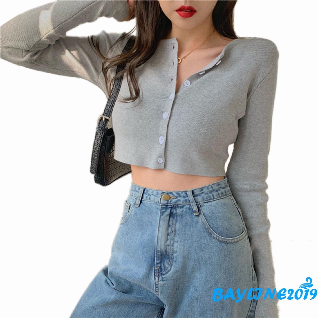  Áo Khoác Cardigan Dệt Kim Tay Dài Có Nút Thời Trang Dành Cho Nữ