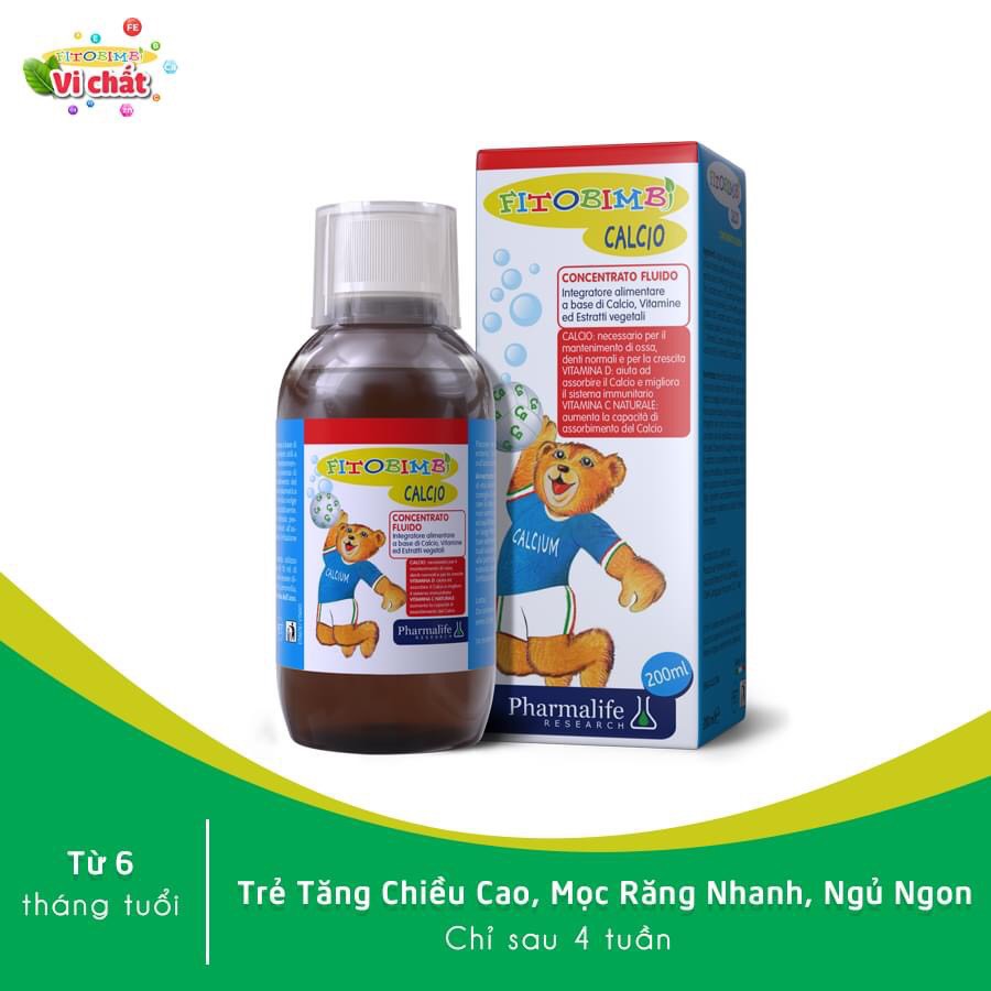 Fitobimbi Calcio - Bổ sung canxi và Vitamin D, Giúp phát triển chiều cao tối đa cho trẻ (Chai 200ml)