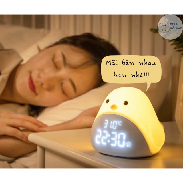 Đồng hồ báo thức + đèn ngủ cảm ứng gà con
