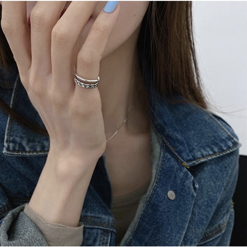 Nhẫn nữ hở tuỳ chỉnh size đeo ngón út mạ bạc phong cách Âu Mỹ độc lạ Boho