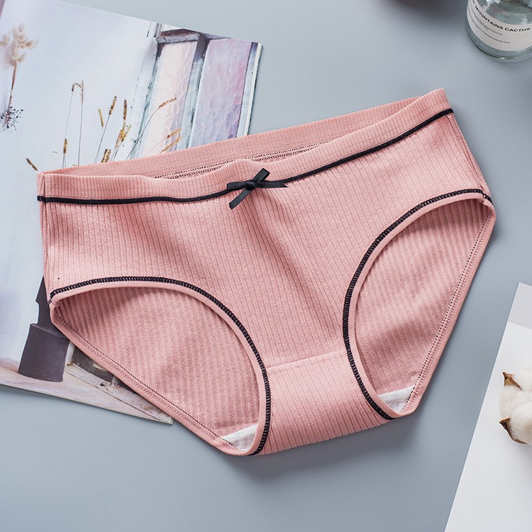 Quần lót nữ cotton tăm tre đính nơ gân 2 mặt siêu thấm hút mồ hôi BIBINO