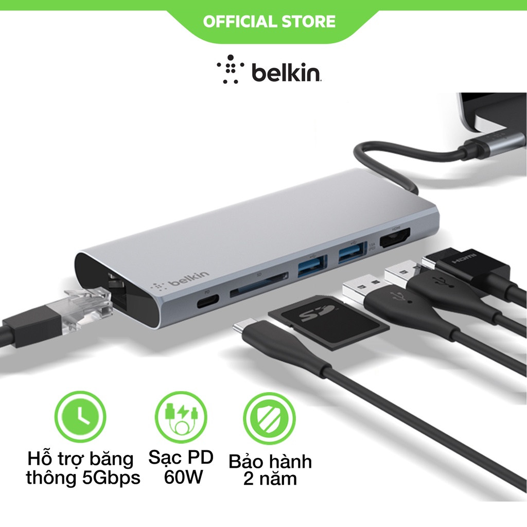 Hub chuyển đổi USB Type C Multimedia 6in1 Belkin bảo hành 2 năm