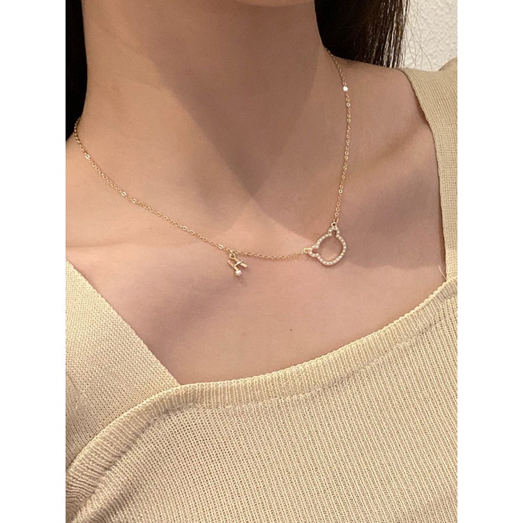 Vòng cổ Mặt Gấu Rỗng Đính Ngọc Trai Dễ Thương