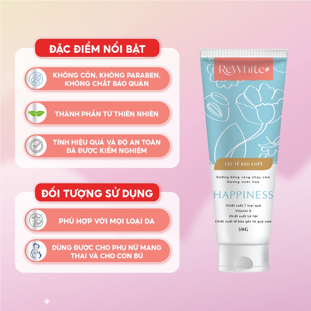 Gel Tẩy Tế Bào Chết Giảm Thâm Nách, Mông Và Bikini Rewhitez Happiness Hương Nước Hoa Ngọt Ngào (Tuýp Xanh) 50g