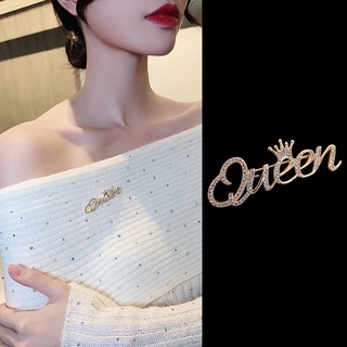 Cài áo hình vương miện chữ queen đính đá thời trang