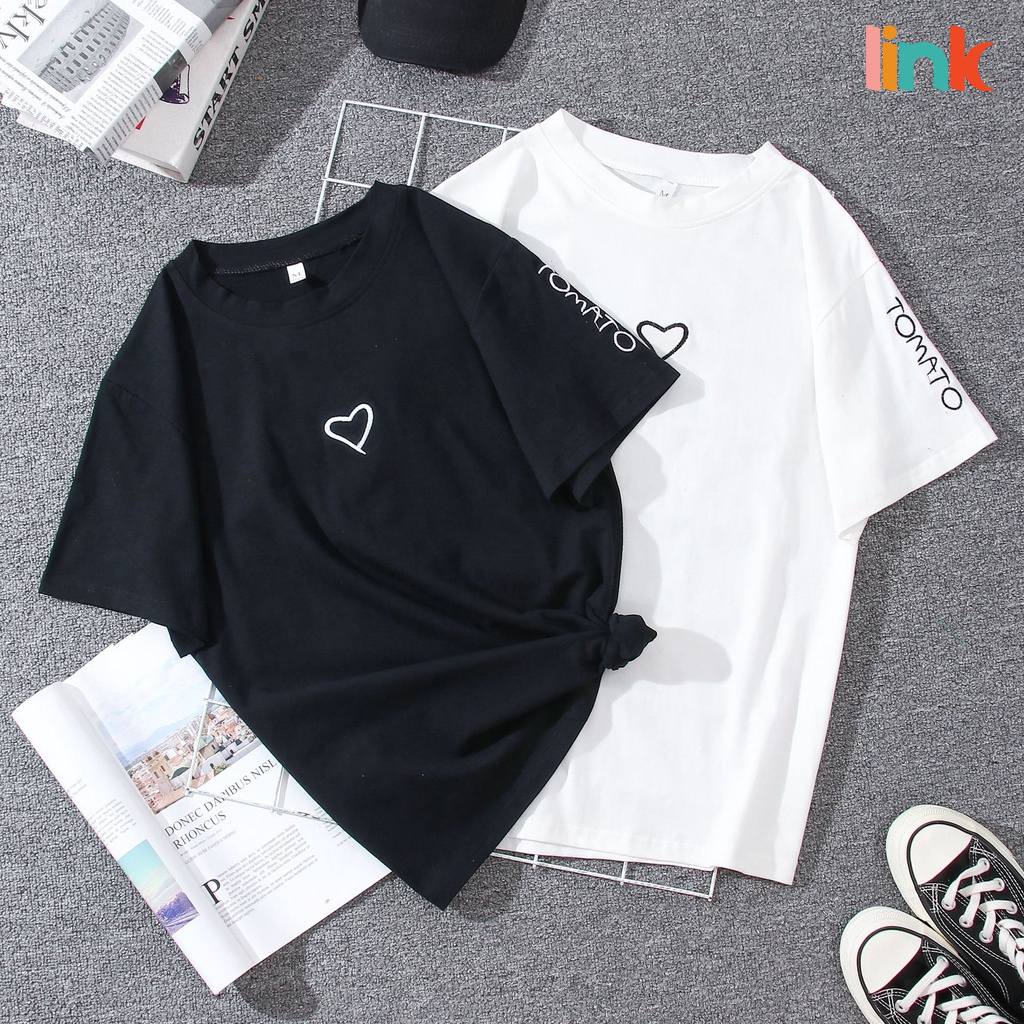 Áo đôi TRÁI TIM trước ngực nhỏ xinh oversize tay lỡ dáng rộng