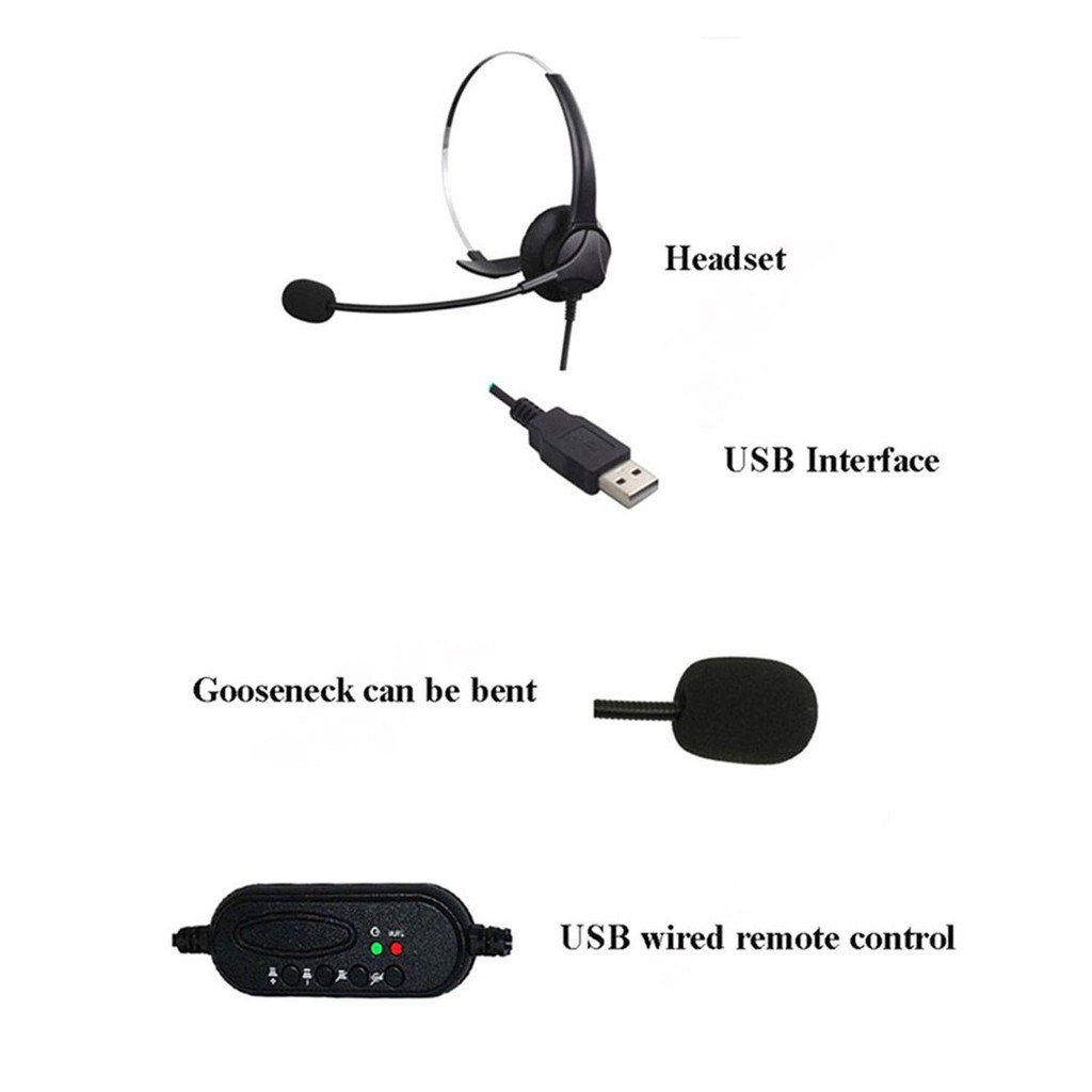 USB Headset Microphone Adjustable Noise Canceling Earphone for PC Laptop