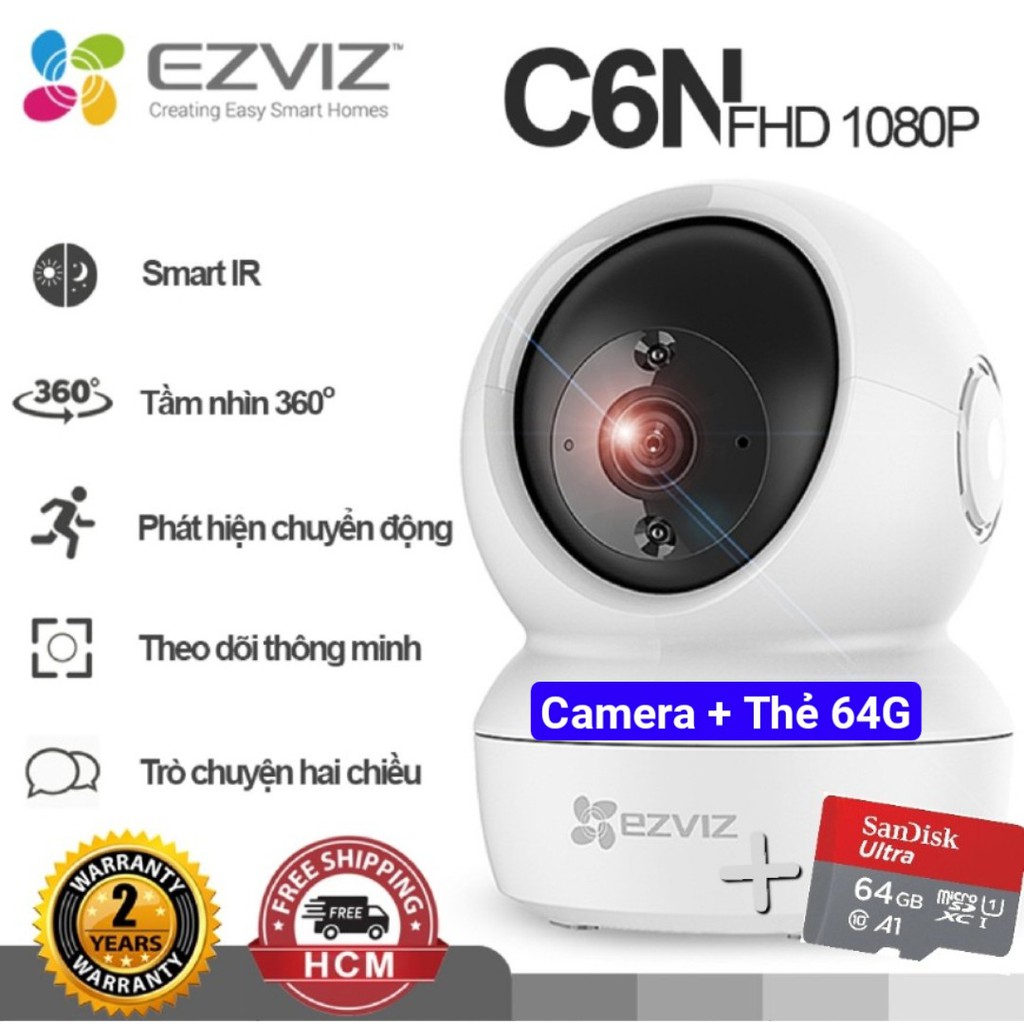 Camera WiFi Ezviz C6N 1080P Chính Hãng - Xoay 360 độ - Dò theo chuyển động con người - Fullbox 100%