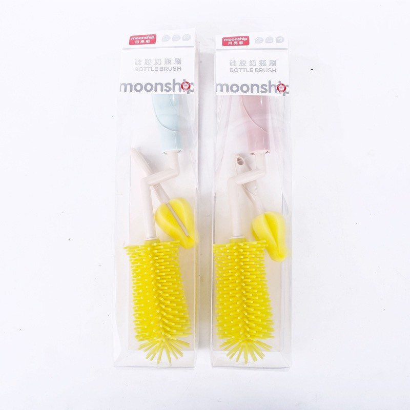 Cọ bình sữa, núm ti Silicon 2 chi tiết của Moonship, tay xoay 360 độ, Hàng Đẹp nhà Bunakids CB04