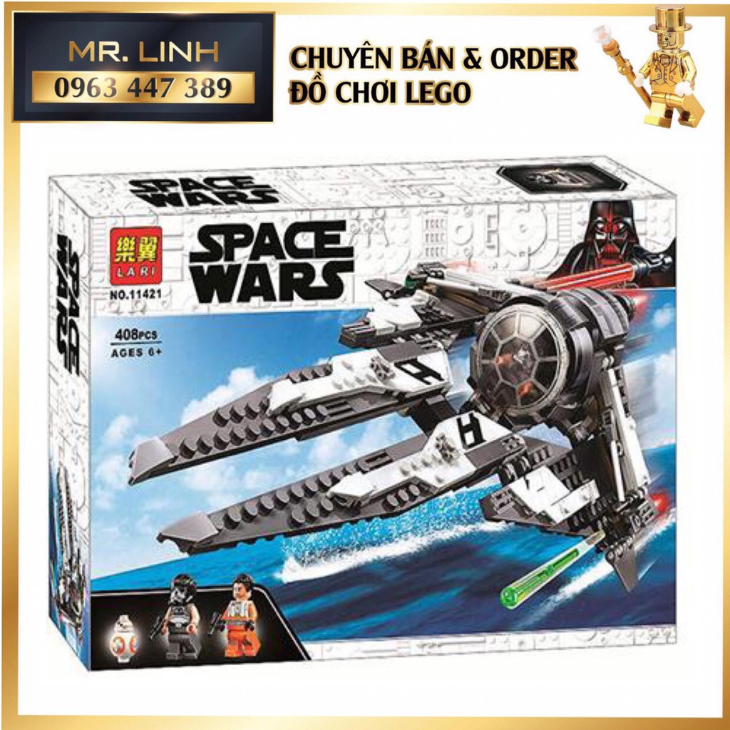 Lego Star Wars - Bela Lari 11421 ( Xếp hình Phi Thuyền Black Ace TIE Interceptor 408 mảnh )