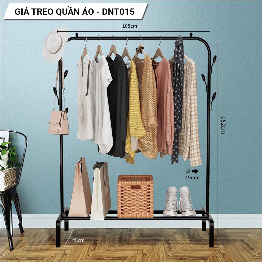 Giá Treo Quần Áo Đa Năng VANDO Chính Hãng Chất Liệu Thép Phủ Lớp Sơn Đen 2 Thanh Treo 1 Giá Để Đồ