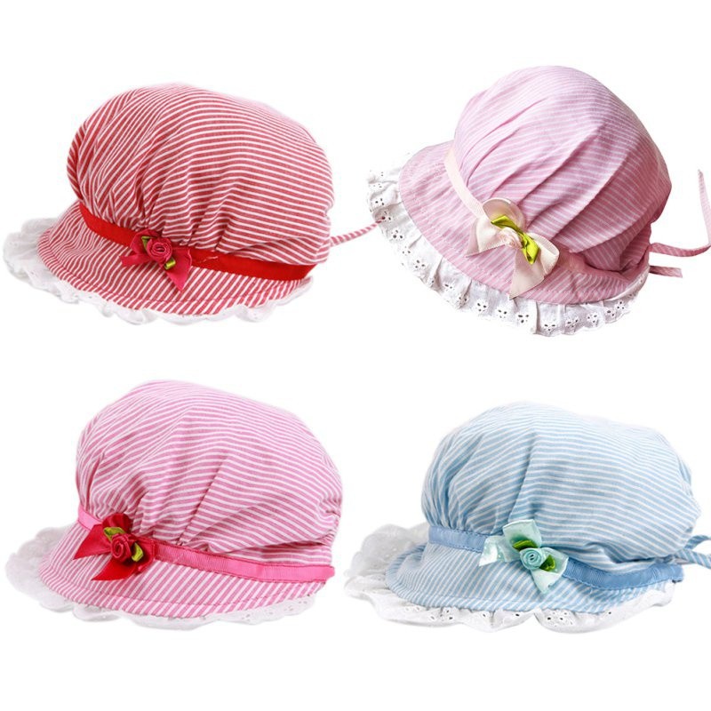 Nón vành che nắng chất liệu cotton phối ren xinh xắn dành cho bé gái