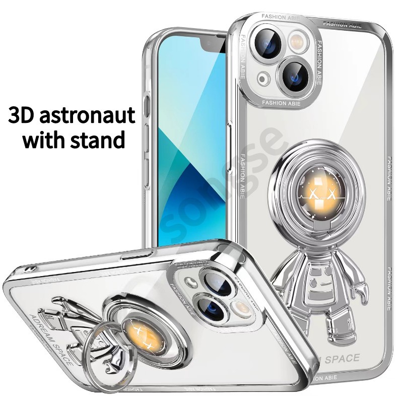 Ốp Điện Thoại TPU Mềm Mạ Điện Hình Phi Hành Gia 3D Màu Trong Suốt Cho 11 11ProMax 12 12Pro 12ProMax 13 13Pro 13ProMax