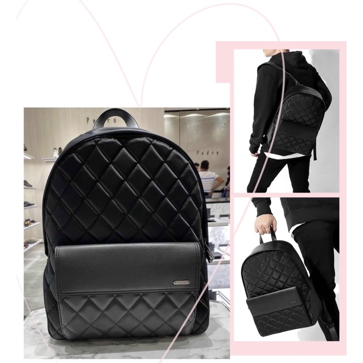TNS-Balo unisex cực kỳ trend Pedrio backpack chần trám màu đen