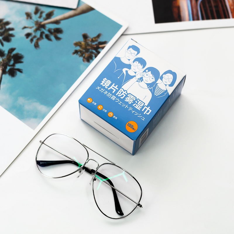 Khăn lau kính nano chống bám hơi nước hộp 100 miếng, giấy lau kính chống mờ che lấp tầm nhìn