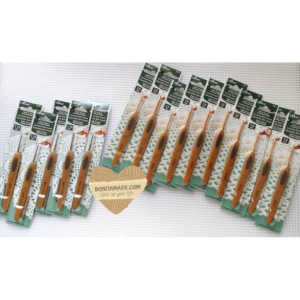 Clover crochet hook | Kim móc len Clover Amour cán vàng 1.25- 4 mm | Len sợi Vũng Tàu Bonitamade