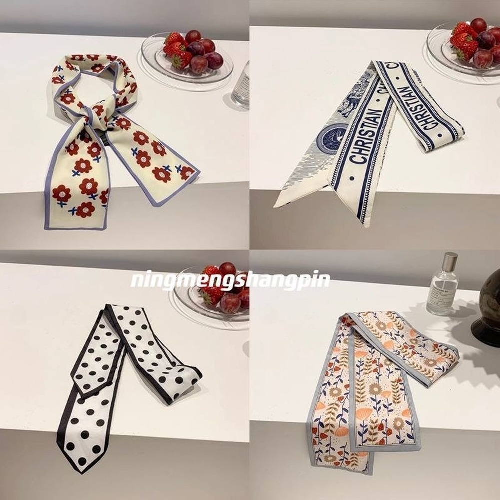 Khăn choàng cổ dài bằng lụa mỏng phong cách retro Pháp cho nữ