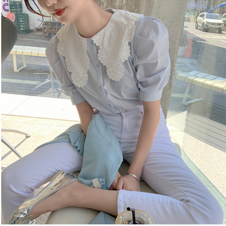 Áo Sơ Mi Ngắn Tay Thêu Họa Tiết Vintage Cho Nữ