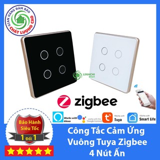 [BH 12 tháng] Công Tắc Cảm Ứng Điều Khiển Từ Xa TUYA ZIGBEE 4 Nút VUÔNG Viền Vàng Mặt Kính Cảm Ứng