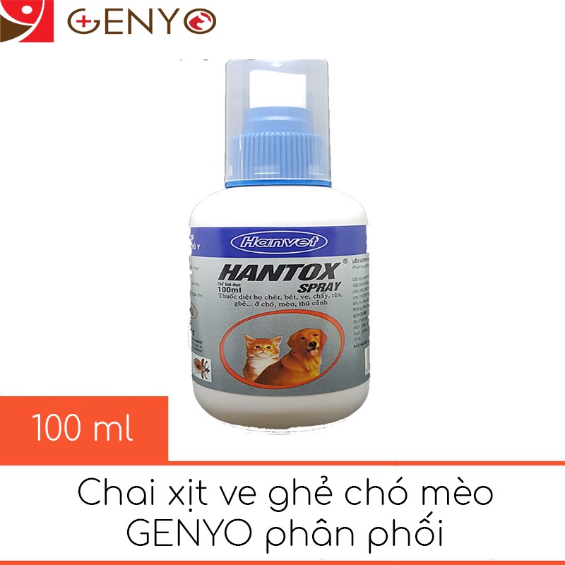 Chai xịt ngoài da ve ghẻ, bọ chét cho chó mèo - Hantox 100ml