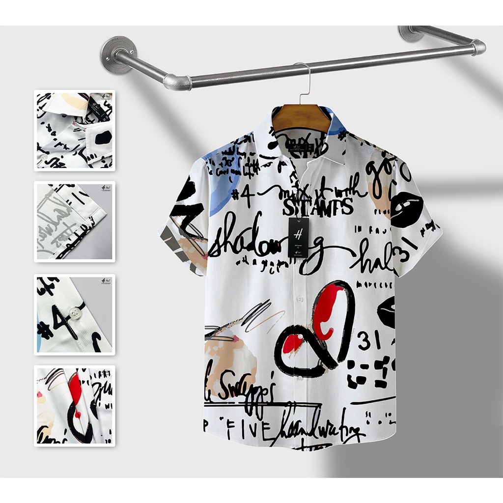 Áo sơ mi nam tay ngắn họa tiết HIBRO chất vải lụa Kate Mỹ cao cấp mềm, mịn, mát không nhăn và không bong tróc - MÃ H05