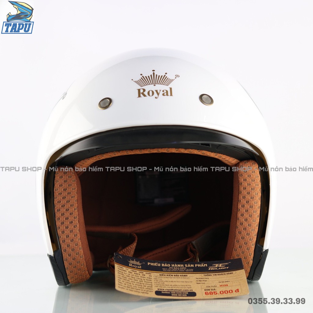 [CHÍNH HÃNG] MŨ BẢO HIỂM 3/4 ROYAL M139 KÍNH ÂM TRẮNG TEM V5 Oily Rag