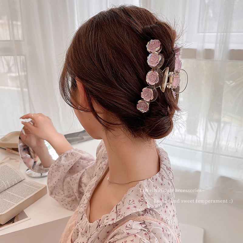 Kẹp Tóc Đính Hoa Hồng/Cá Mập Màu Xanh Dương Phong Cách Hàn Quốc Thời Trang Cho Nữ